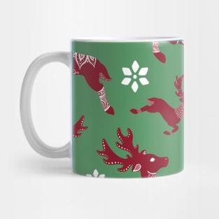 Green Christmas Reindeer Pattern Mug